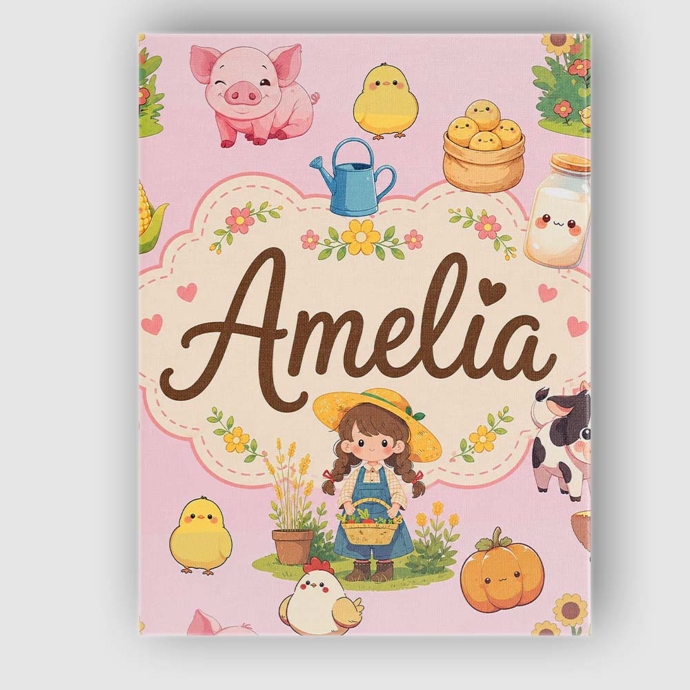 Personalised Name Cute Farm Animals Girl Custom  Unique Gift Idea Elegant Feature Canvas Wall Art Print Decor Picture Ready to Hang