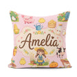 Custom Name Farm Animals Girl Pig Cow Chicken Soft Pink Seamless Square Filled Cushion Throw Pillow Sofa Bed Home Decor Zip Washable UK Made