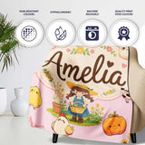 Cute Farm Animals Girl Pig Cow Chicken Soft Pink Background Seamless  Personalised Custom Name Super Soft Fleece Blanket Bed Sofa Throw