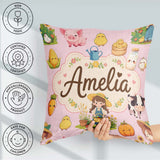 Custom Name Farm Animals Girl Pig Cow Chicken Soft Pink Seamless Square Filled Cushion Throw Pillow Sofa Bed Home Decor Zip Washable UK Made