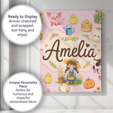 Personalised Name Cute Farm Animals Girl Custom  Unique Gift Idea Elegant Feature Canvas Wall Art Print Decor Picture Ready to Hang