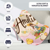 Cute Farm Animals Girl Pig Cow Chicken Soft Pink Background Seamless  Personalised Custom Name Super Soft Fleece Blanket Bed Sofa Throw