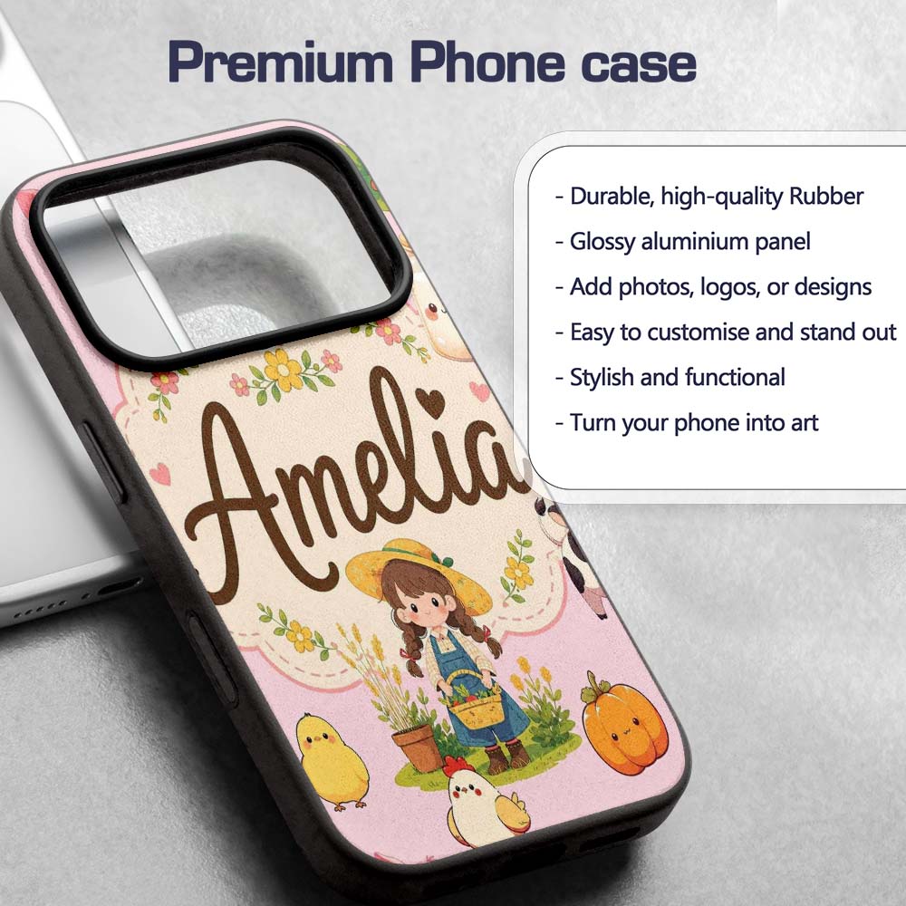 Cute Farm Animals Girl Pig Cow Chicken Soft Pink Custom Name Protective Phone Case Mobile Cover Durable Everyday Smartphone Shock Resistant