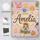 Personalised Name Cute Farm Animals Girl Custom  Unique Gift Idea Elegant Feature Canvas Wall Art Print Decor Picture Ready to Hang