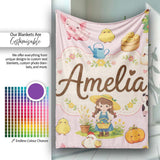 Cute Farm Animals Girl Pig Cow Chicken Soft Pink Background Seamless  Personalised Custom Name Super Soft Fleece Blanket Bed Sofa Throw
