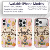 Cute Farm Animals Girl Pig Cow Chicken Soft Pink Custom Name Protective Phone Case Mobile Cover Durable Everyday Smartphone Shock Resistant
