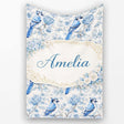 Blue Jay Bird Floral Garden Detailed Botanical Illustration Design  Personalised Custom Name Super Soft Fleece Blanket Bed Sofa Throw