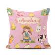 Custom Name Farm Girl Pig Cow Corn Milk Pink Background Seamless Square Filled Cushion Throw Pillow Sofa Bed Home Decor Zip Washable UK Made