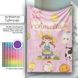 Cute Farm Girl Pig Cow Chicken Corn Milk Pink Background Seamless  Personalised Custom Name Super Soft Fleece Blanket Bed Sofa Throw