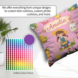 Custom Name Farm Girl Pig Cow Corn Milk Pink Background Seamless Square Filled Cushion Throw Pillow Sofa Bed Home Decor Zip Washable UK Made