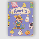 Personalised Name Cute Farm Girl Pig Cow Custom  Unique Gift Idea Elegant Feature Canvas Wall Art Print Decor Picture Ready to Hang