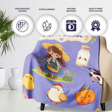 Cute Farm Girl Pig Cow Chicken Corn Milk Purple Background Seamless  Personalised Custom Name Super Soft Fleece Blanket Bed Sofa Throw
