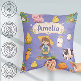 Custom Name Farm Girl Pig Cow Chicken Corn Milk Purple Seamless Square Filled Cushion Throw Pillow Sofa Bed Home Decor Zip Washable UK Made