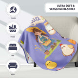 Cute Farm Girl Pig Cow Chicken Corn Milk Purple Background Seamless  Personalised Custom Name Super Soft Fleece Blanket Bed Sofa Throw