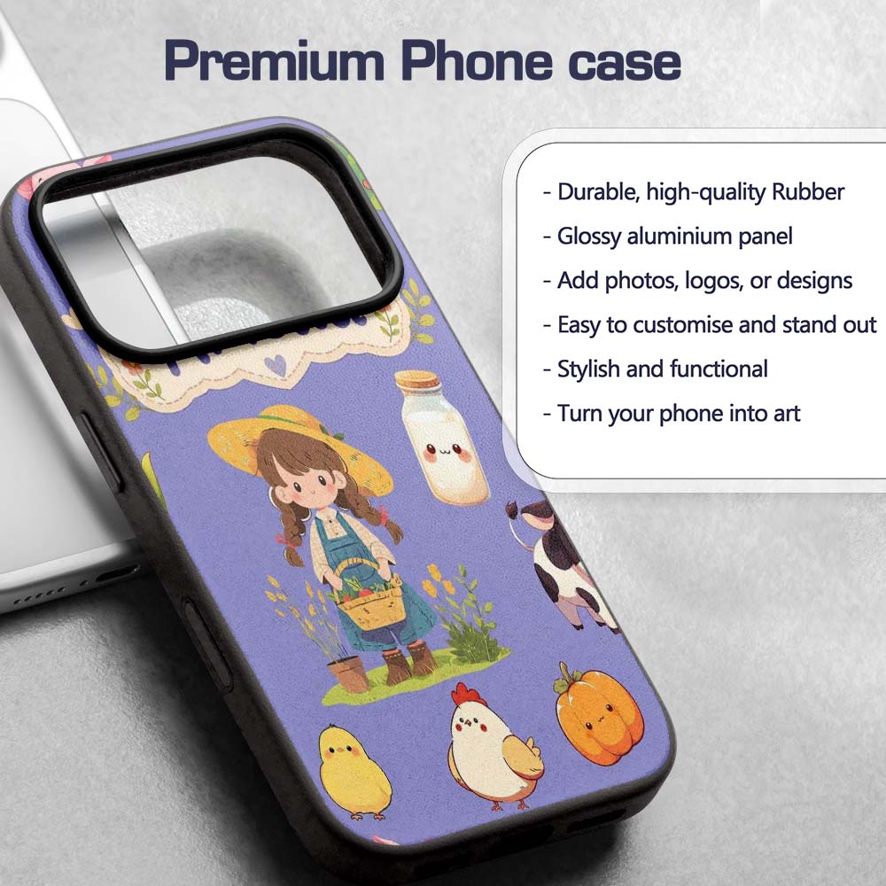 Cute Farm Girl Pig Cow Chicken Corn Milk Purple Custom Name Protective Phone Case Mobile Cover Durable Everyday Smartphone Shock Resistant