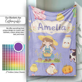Cute Farm Girl Pig Cow Chicken Corn Milk Purple Background Seamless  Personalised Custom Name Super Soft Fleece Blanket Bed Sofa Throw