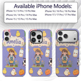 Cute Farm Girl Pig Cow Chicken Corn Milk Purple Custom Name Protective Phone Case Mobile Cover Durable Everyday Smartphone Shock Resistant
