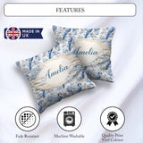 Custom Name Blue Jay Bird Floral Detailed Botanical Illustration Square Filled Cushion Throw Pillow Sofa Bed Home Decor Zip Washable UK Made
