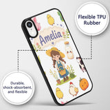 Cute Farm Girl Pig Cow Chicken Corn Milk White Custom Name Protective Phone Case Mobile Cover Durable Everyday Smartphone Shock Resistant