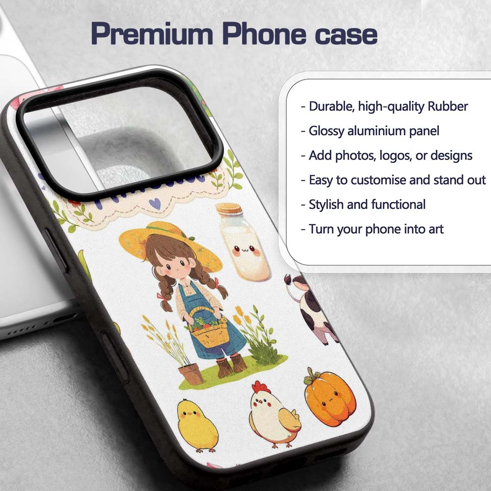 Cute Farm Girl Pig Cow Chicken Corn Milk White Custom Name Protective Phone Case Mobile Cover Durable Everyday Smartphone Shock Resistant