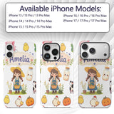 Cute Farm Girl Pig Cow Chicken Corn Milk White Custom Name Protective Phone Case Mobile Cover Durable Everyday Smartphone Shock Resistant