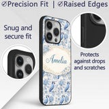 Blue Jay Bird Floral Garden Detailed Botanical Custom Name Protective Phone Case Mobile Cover Durable Everyday Smartphone Shock Resistant