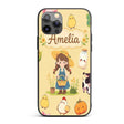 Cute Farm Girl Pig Cow Chicken Corn Milk Yellow Custom Name Protective Phone Case Mobile Cover Durable Everyday Smartphone Shock Resistant