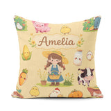 Custom Name Farm Girl Pig Cow Chicken Corn Milk Yellow Seamless Square Filled Cushion Throw Pillow Sofa Bed Home Decor Zip Washable UK Made