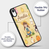 Cute Farm Girl Pig Cow Chicken Corn Milk Yellow Custom Name Protective Phone Case Mobile Cover Durable Everyday Smartphone Shock Resistant