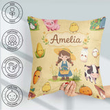 Custom Name Farm Girl Pig Cow Chicken Corn Milk Yellow Seamless Square Filled Cushion Throw Pillow Sofa Bed Home Decor Zip Washable UK Made