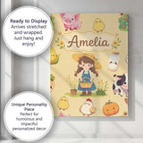 Personalised Name Cute Farm Girl Pig Cow Custom  Unique Gift Idea Elegant Feature Canvas Wall Art Print Decor Picture Ready to Hang