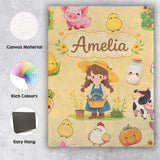 Personalised Name Cute Farm Girl Pig Cow Custom  Unique Gift Idea Elegant Feature Canvas Wall Art Print Decor Picture Ready to Hang