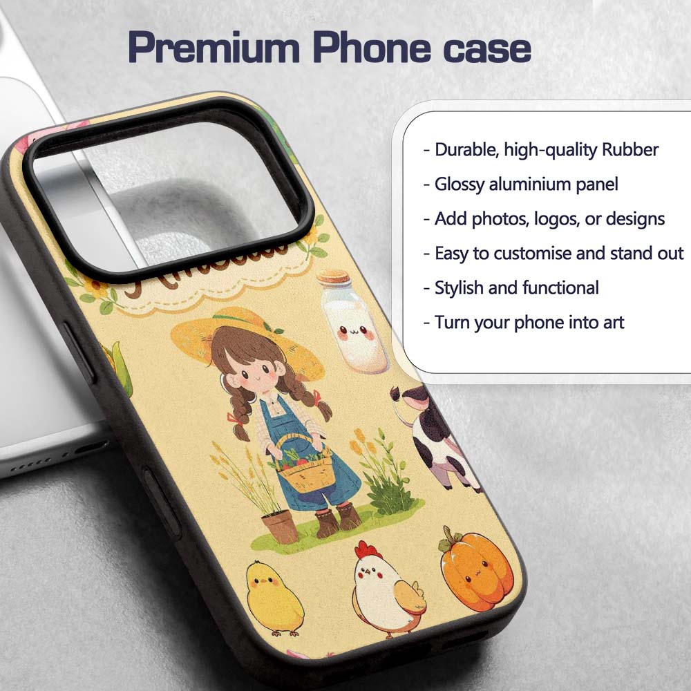 Cute Farm Girl Pig Cow Chicken Corn Milk Yellow Custom Name Protective Phone Case Mobile Cover Durable Everyday Smartphone Shock Resistant