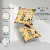 Custom Name Farm Girl Pig Cow Chicken Corn Milk Yellow Seamless Square Filled Cushion Throw Pillow Sofa Bed Home Decor Zip Washable UK Made