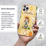 Cute Farm Girl Pig Cow Chicken Corn Milk Yellow Custom Name Protective Phone Case Mobile Cover Durable Everyday Smartphone Shock Resistant