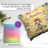 Custom Name Farm Girl Pig Cow Chicken Corn Milk Yellow Seamless Square Filled Cushion Throw Pillow Sofa Bed Home Decor Zip Washable UK Made