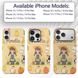 Cute Farm Girl Pig Cow Chicken Corn Milk Yellow Custom Name Protective Phone Case Mobile Cover Durable Everyday Smartphone Shock Resistant