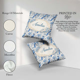 Custom Name Blue Jay Bird Floral Detailed Botanical Illustration Square Filled Cushion Throw Pillow Sofa Bed Home Decor Zip Washable UK Made