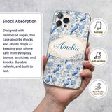 Blue Jay Bird Floral Garden Detailed Botanical Custom Name Protective Phone Case Mobile Cover Durable Everyday Smartphone Shock Resistant