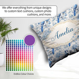 Custom Name Blue Jay Bird Floral Detailed Botanical Illustration Square Filled Cushion Throw Pillow Sofa Bed Home Decor Zip Washable UK Made