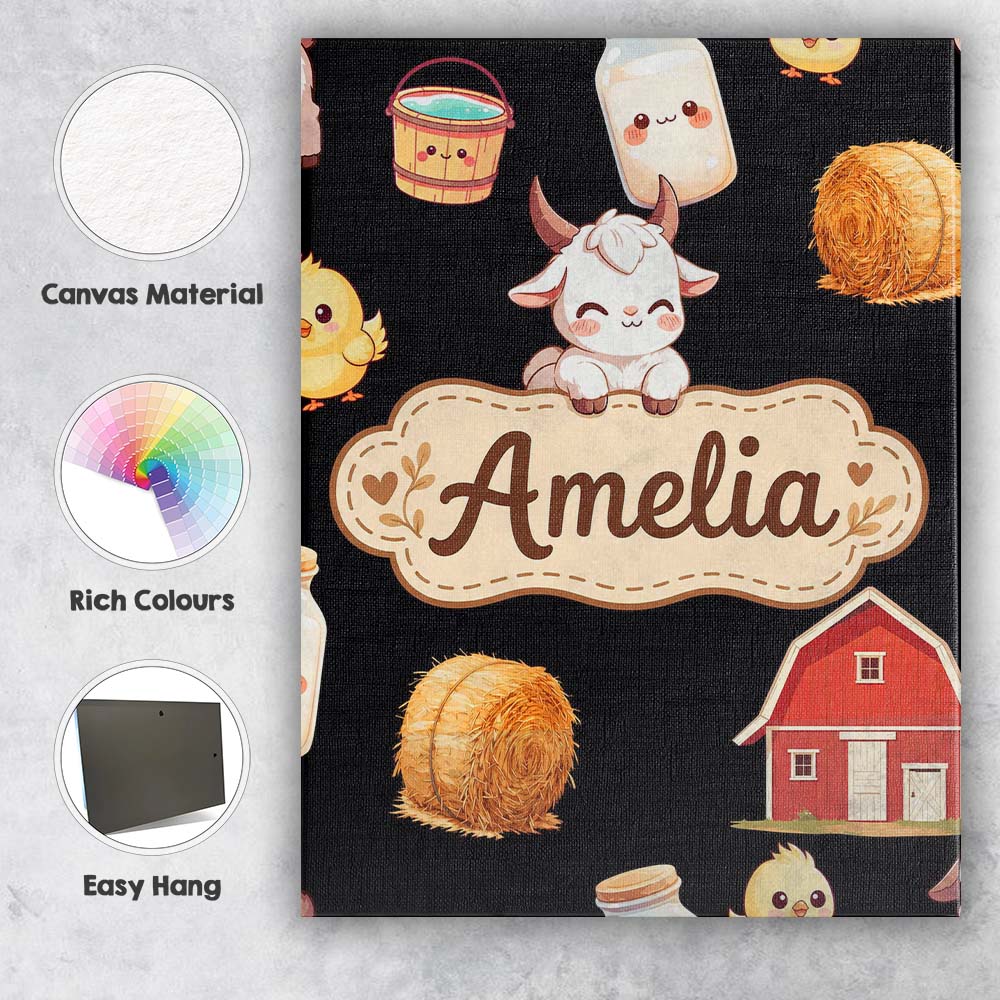 Personalised Name Cute Farm Goat Barn Hay Custom  Unique Gift Idea Elegant Feature Canvas Wall Art Print Decor Picture Ready to Hang