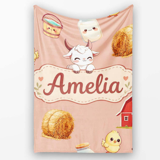 Cute Farm Goat Barn Hay Bale Chick Peach Background Seamless Pattern  Personalised Custom Name Super Soft Fleece Blanket Bed Sofa Throw