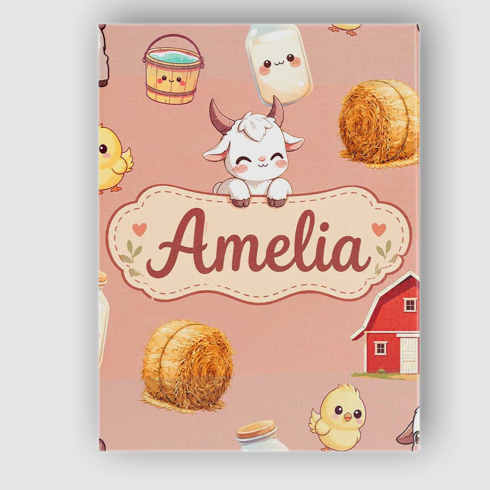 Personalised Name Cute Farm Goat Barn Hay Custom  Unique Gift Idea Elegant Feature Canvas Wall Art Print Decor Picture Ready to Hang
