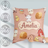 Custom Name Farm Goat Barn Hay Bale Chick Peach Seamless Pattern Square Filled Cushion Throw Pillow Sofa Bed Home Decor Zip Washable UK Made