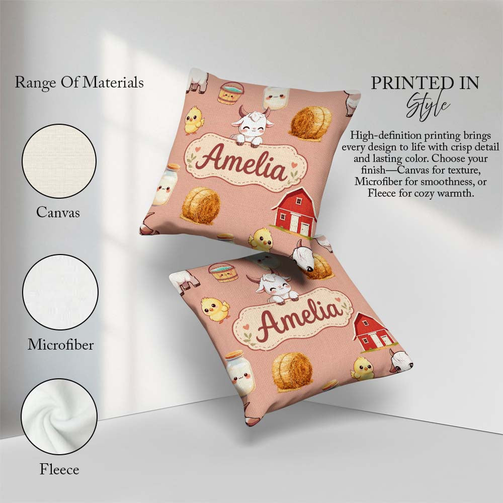 Custom Name Farm Goat Barn Hay Bale Chick Peach Seamless Pattern Square Filled Cushion Throw Pillow Sofa Bed Home Decor Zip Washable UK Made