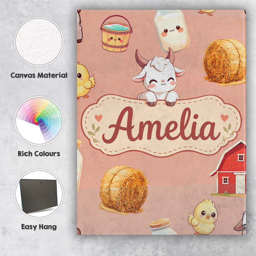 Personalised Name Cute Farm Goat Barn Hay Custom  Unique Gift Idea Elegant Feature Canvas Wall Art Print Decor Picture Ready to Hang