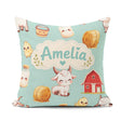 Custom Name Cute Farm Goat Barn Hay Bale Chick Milk Bucket Teal Square Filled Cushion Throw Pillow Sofa Bed Home Decor Zip Washable UK Made