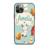 Cute Farm Goat Barn Hay Bale Chick Milk Bucket Custom Name Protective Phone Case Mobile Cover Durable Everyday Smartphone Shock Resistant