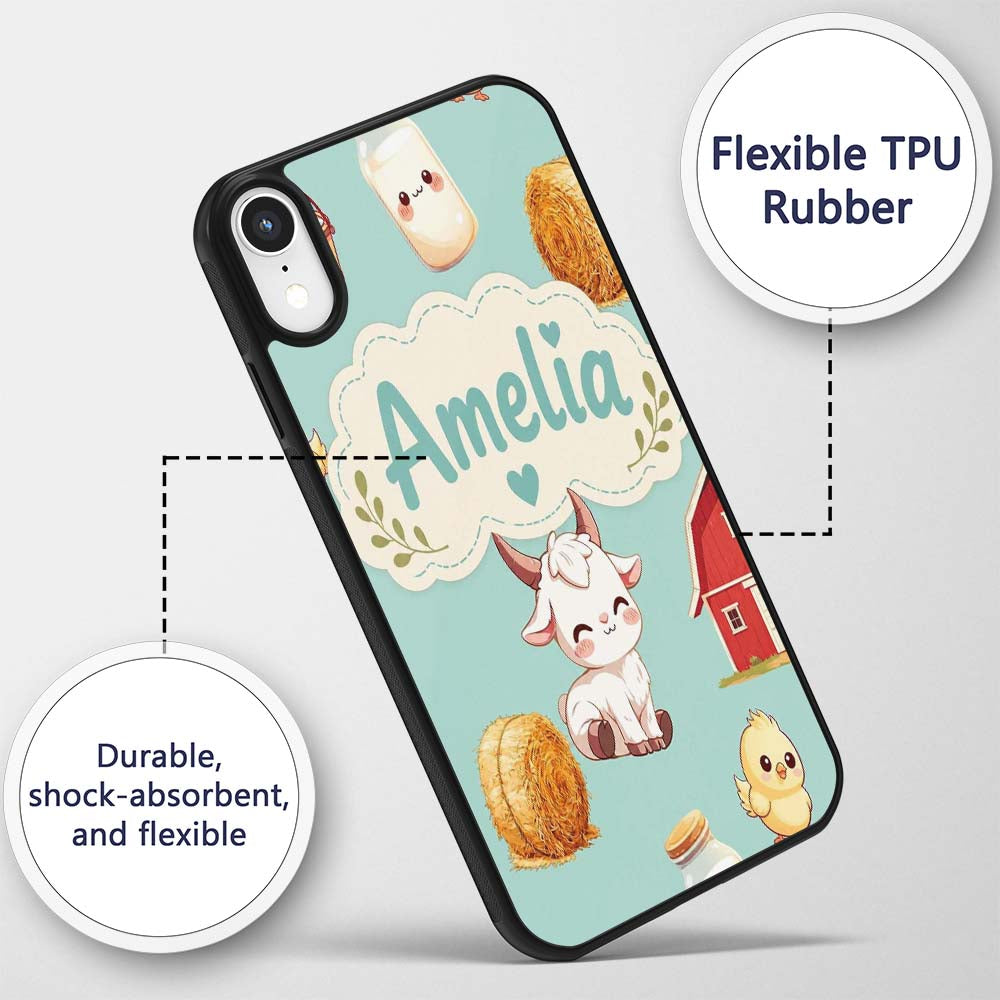 Cute Farm Goat Barn Hay Bale Chick Milk Bucket Custom Name Protective Phone Case Mobile Cover Durable Everyday Smartphone Shock Resistant