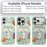 Cute Farm Goat Barn Hay Bale Chick Milk Bucket Custom Name Protective Phone Case Mobile Cover Durable Everyday Smartphone Shock Resistant